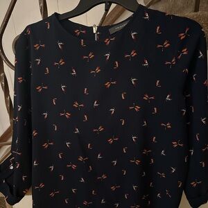 Primark Navy Blouse with Orange and White Pattern